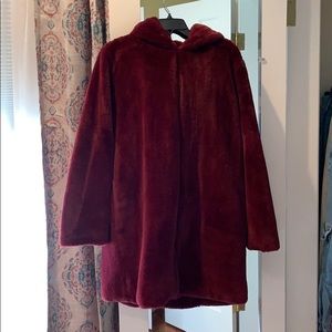 forever 21 hooded faux fur coat size large
